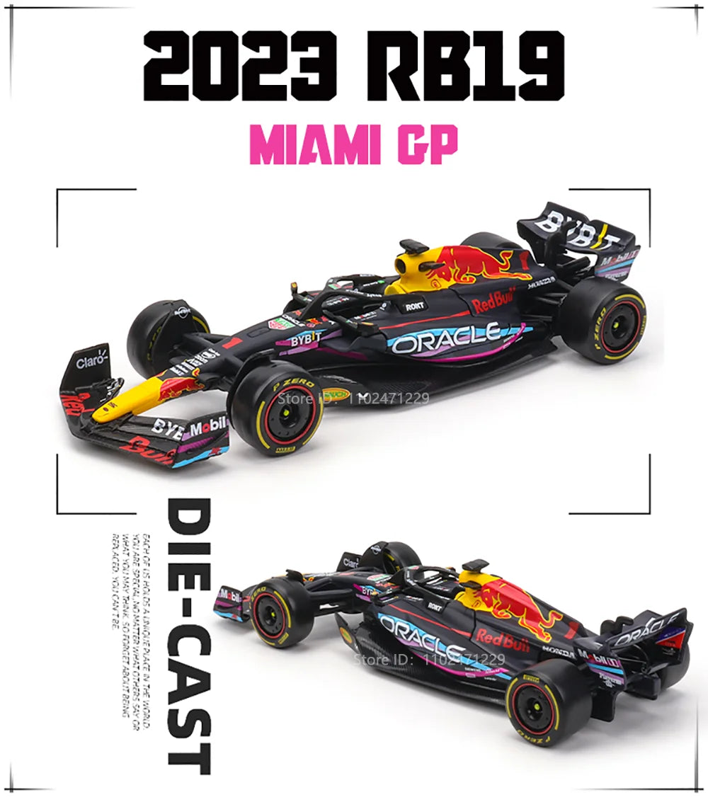 Bburago 1:43 F1 Red Bull Racing TAG RB19 2023 Las Vegas Livery #1 Verstappen #11 Perez Alloy Car Die Cast Model Toy Collectible