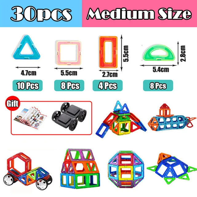 Magnets Toys for Kids 30-168pcs Medium Size Magnetic Blocks Magnetic Constructor Designer Set Educational Toys for Children