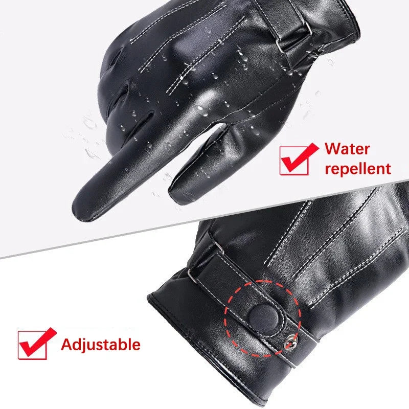 Winter Cycling PU Leather Gloves Outdoor Men Women Motorcycle Waterproof Warm Thick Riding Electric Car Warm Non-Slip Gloves - NTKSTORE