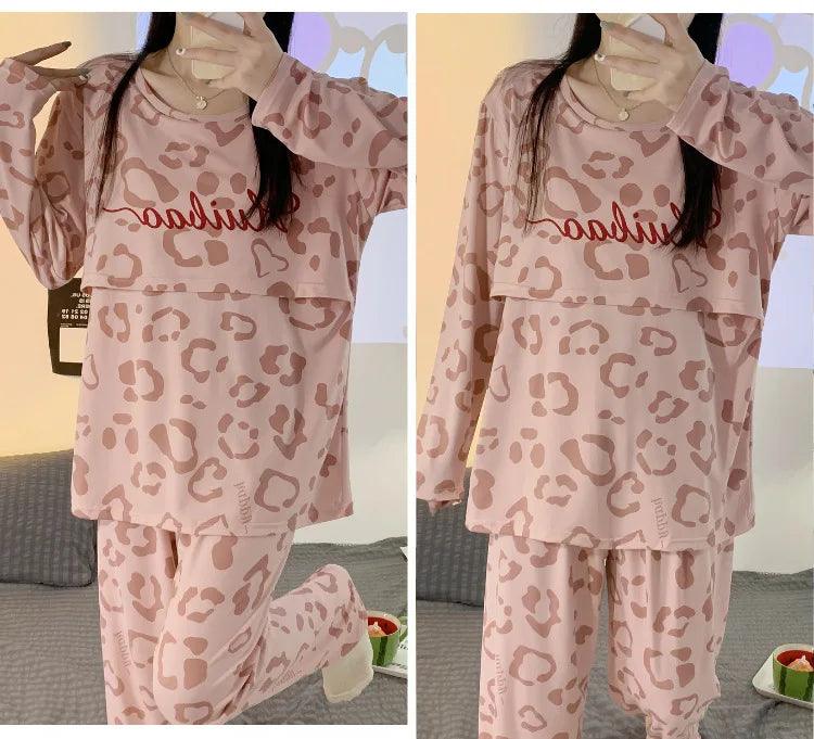 New Monthly Clothing 2-Piece Spring And Autumn Maternity Pajamas Summer Breastfeeding Suit Breastfeeding Pajamas Homewear - NTKSTORE
