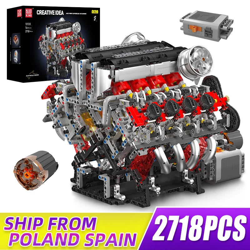 MOULD KING Technology 10130 F488 Supercar V8 Engine Model 2718Pcs Building Blocks Toy Set With Motor - NTKSTORE