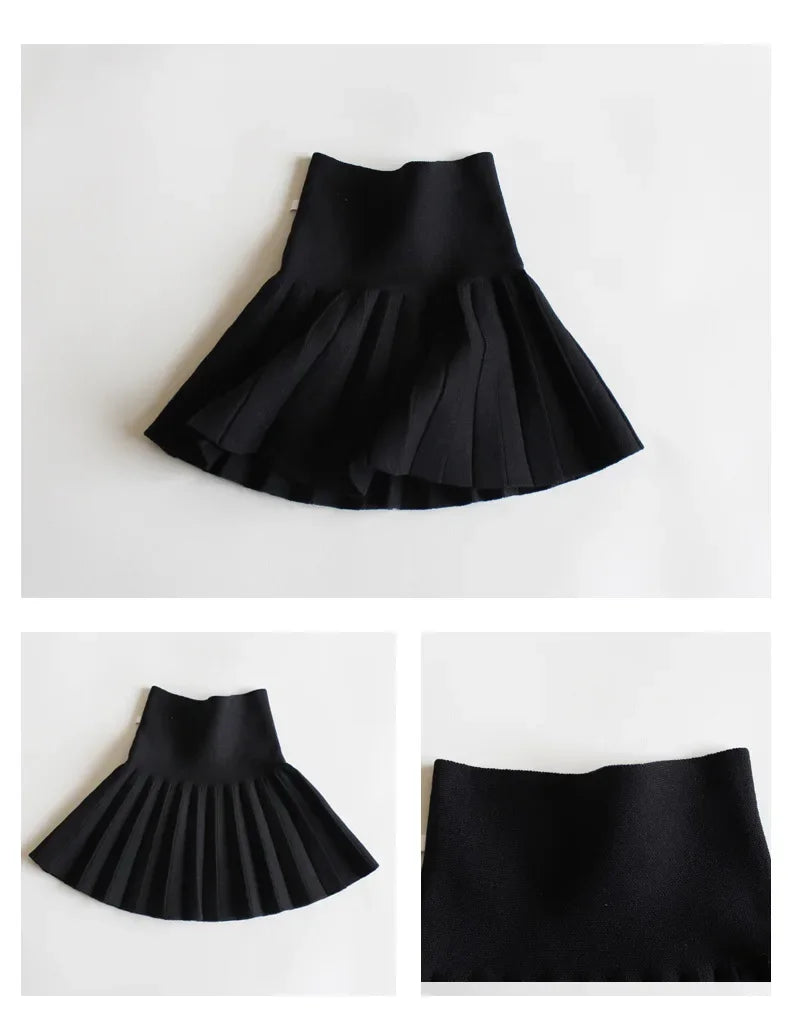 Baby Girls Knit Skirt Autumn Winter Princess Pleated Children School High Waist Mini Tutu Skirts Kids Clothing - NTKSTORE