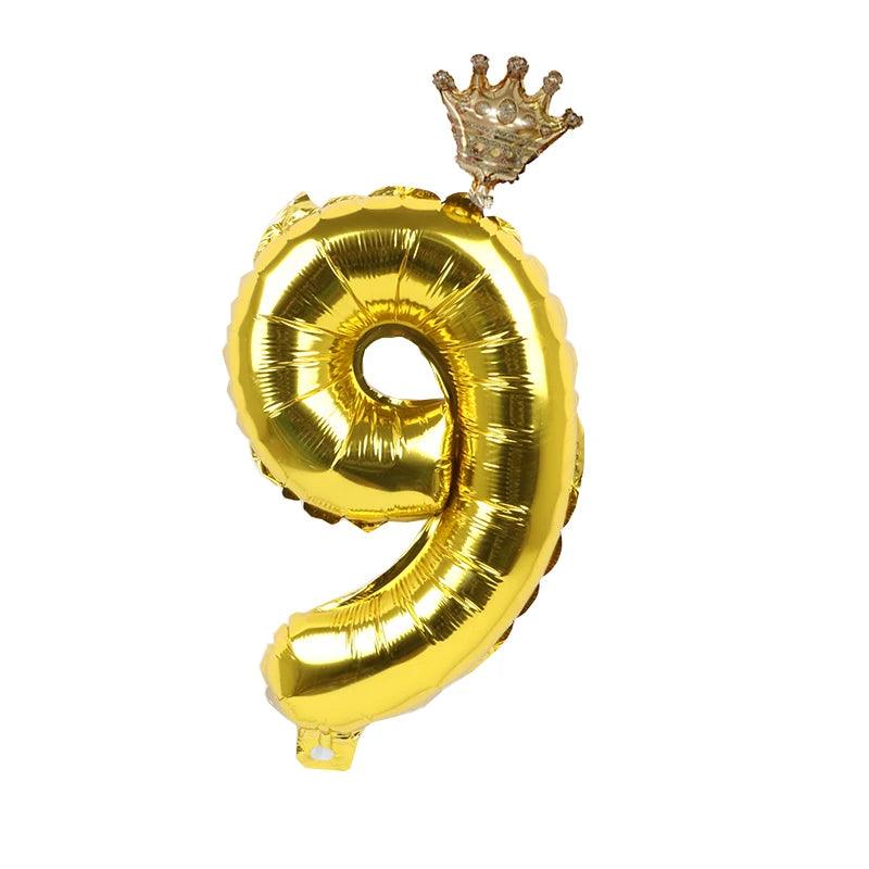 2pcs 32inch Rainbow Number Foil Balloons with Crown for Kids Boy Girl 1st Birthday Party Decorations Rose Gold Figures Globos - NTKSTORE