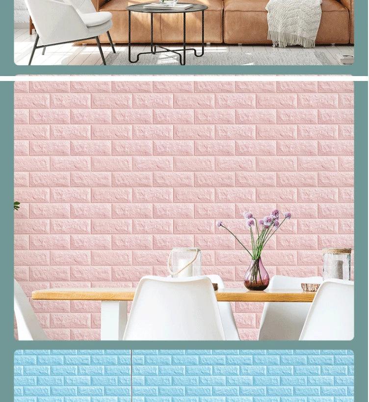 70cm*2m 3D Soft Foam Brick Wallpaper Sticker Roll DIY Self Adhesive Living Room Home Kitchen Bathroom Decorative Wall Paper - NTKSTORE