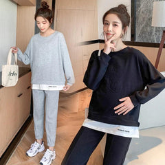 209 Spring Autumn Sports Casual Cotton Maternity Clothing Sets Sweatshirt Belly Pants Suits Clothes for Pregnant Women Pregnancy - NTKSTORE