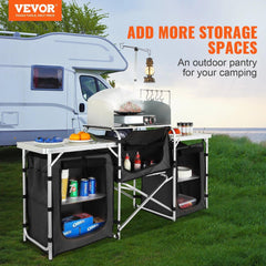 VEVOR Camping Outdoor Kitchen Table Cabinet Foldable Folding Cooking Storage Rack X-Shaped Aluminum Alloy Bracket for BBQ Picnic - NTKSTORE