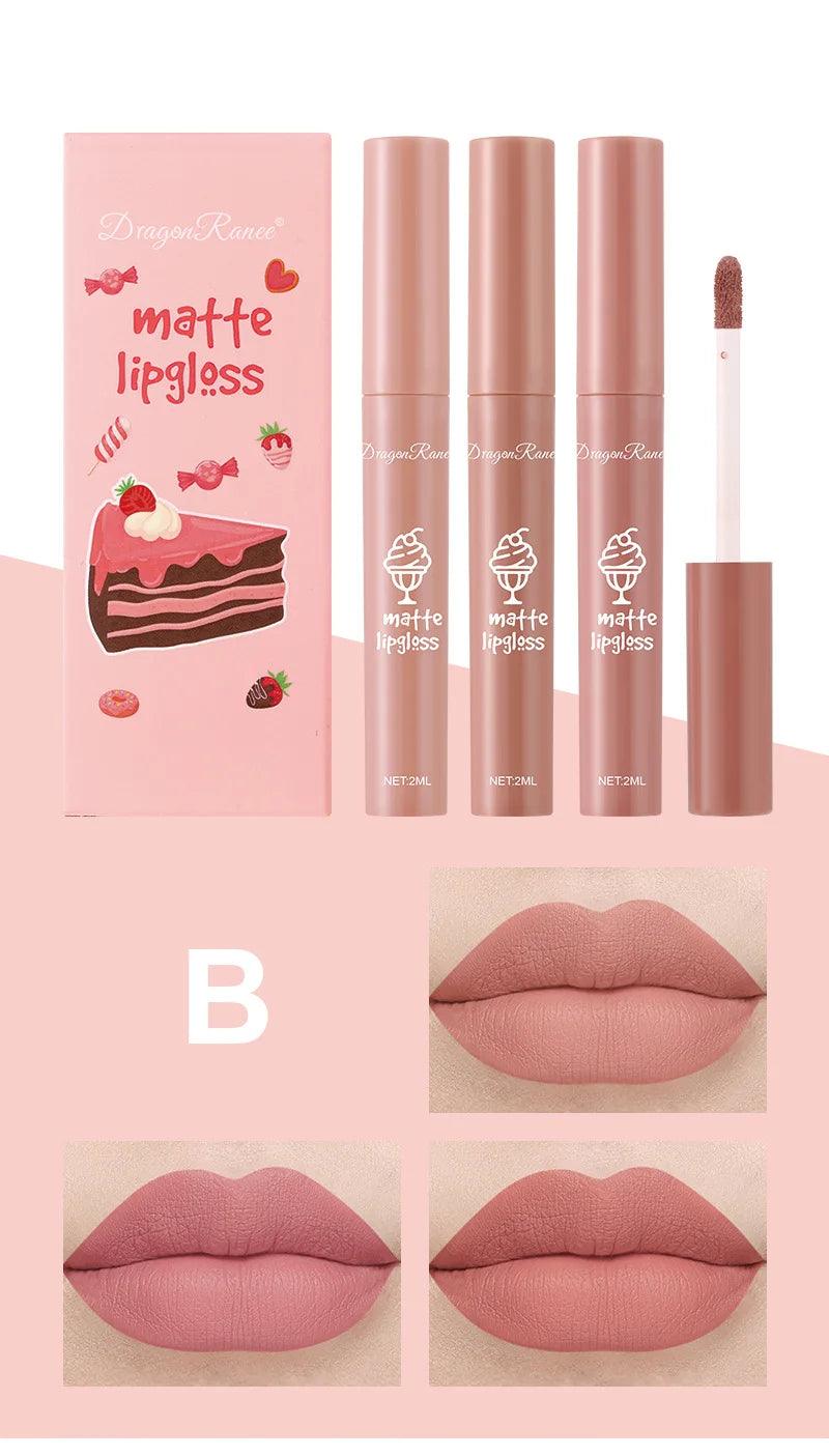 3Pcs/set Matte Velvet Lip Gloss Waterproof Long-lasting Liquid Lipstick Cosmetic Beauty Cream Lipstick Makeup maquillages - NTKSTORE