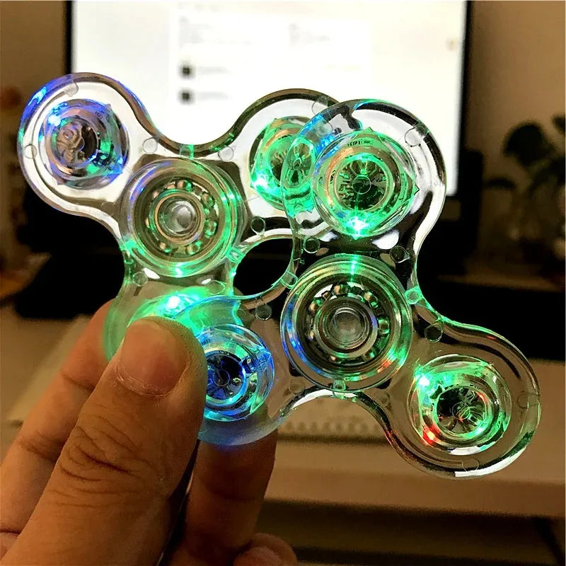 Crystal Luminous LED light Fidget Spinner Hand Top Spinners Glow in Dark EDC Stress Relief Toys Kinetic Gyroscope for Children - NTKSTORE