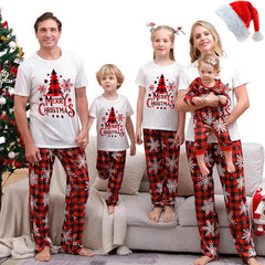 T-shirt + Plaid Pants Parent Child Christmas Pajama Set Women Men Boy Girl Loungewear Sibling Couple Pajama Xmas Baby Jumpsuit - NTKSTORE