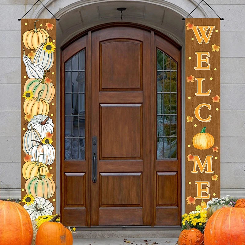 Thanksgiving Couplet Pumpkin Porch Hanging Banner Harvest Festival Party Decoration Thanksgiving Wall Door Hanging Banner - NTKSTORE