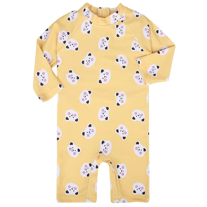 Baby Girls Swimsuit Long Sleeves One Piece Swimwear for Kids Toddler Cartoon UPF50+ Rash Guards Infant Bathing Suit Korea Sets