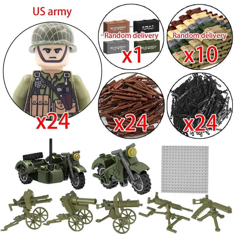 Children Toys Mini Military Figures Building Blocks WW2 UK French US Germany Soviet Army Soldiers Machine Gun Set Bricks Model - NTKSTORE