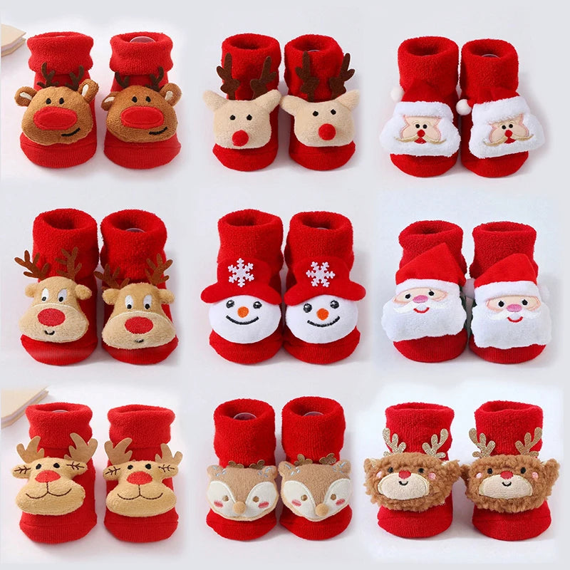 Kids Christmas Socks For 0-12Months Children's Short Socks Girls Boys Winter Warm Cotton Toddler New Year Gift Santa Claus Socks - NTKSTORE