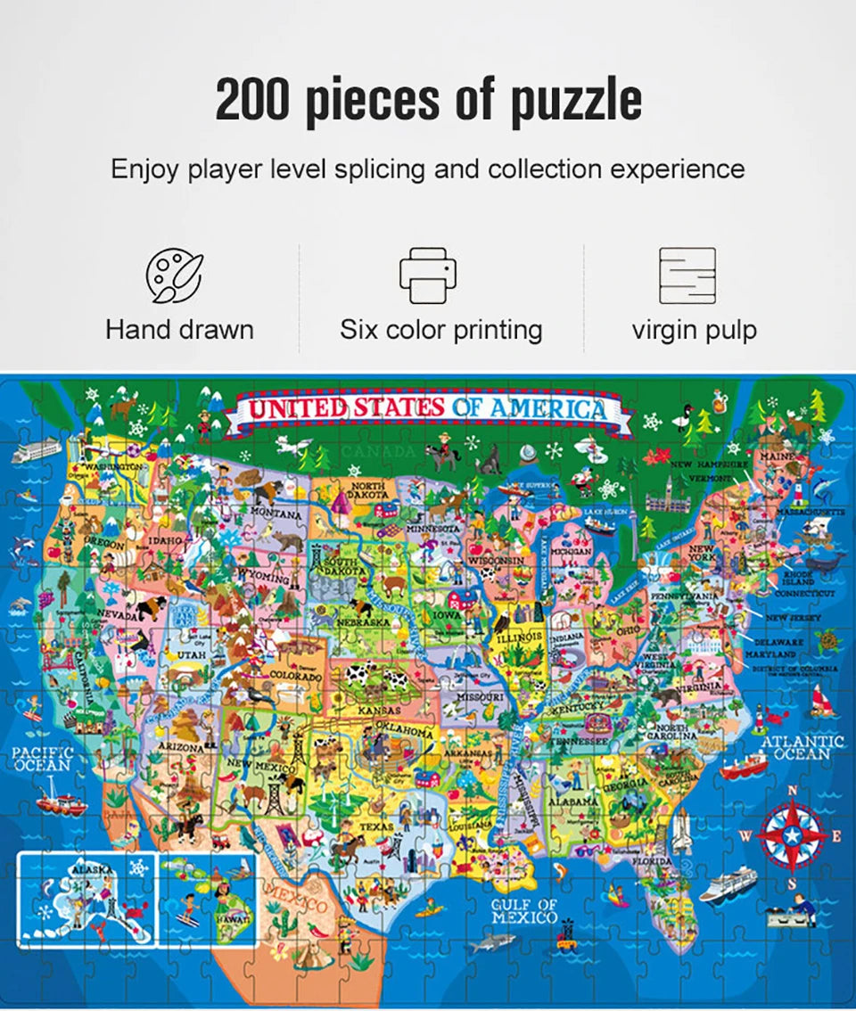 World Map Puzzle for Kids Gifts - 200 Piece - Learning Aid & Educational Games Toy for Kids Age 4 and Above - NTKSTORE