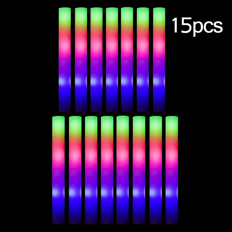 15/30Pcs LED Glow Sticks Bulk Colorful RGB Glow Foam Stick Cheer Tube Dark Light for Xmas Birthday Wedding Party Supplies - NTKSTORE