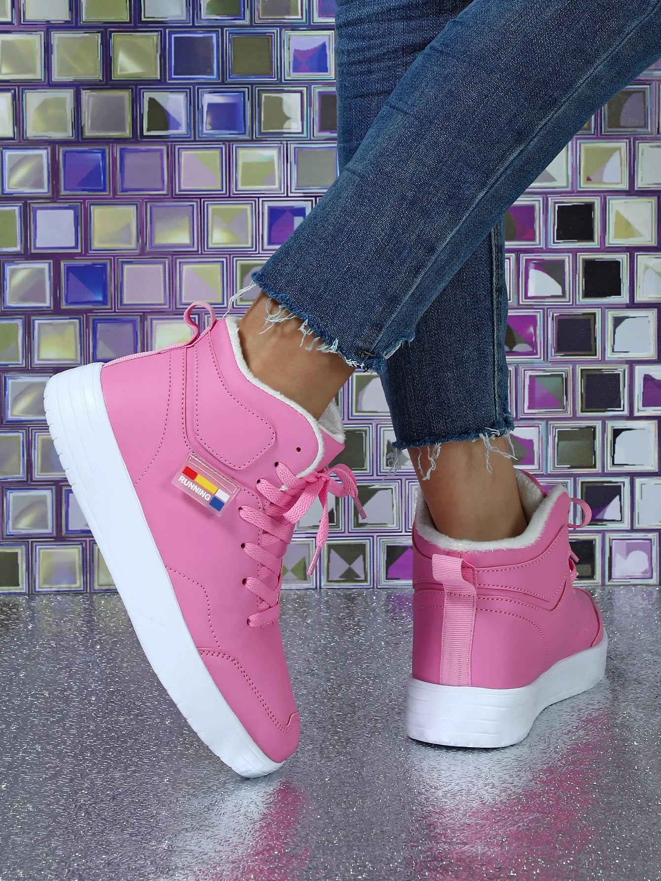 Couples Trend Color Matching Warm Winter Short Fluffy Casual High Top Sports Shoes Fashion Outdoor Shoes