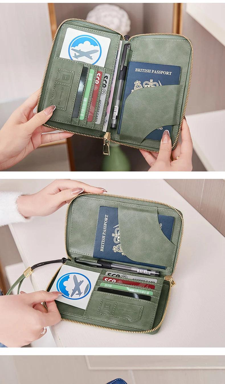 Fashionable and Portable RFID Travel Passport CasePULeather Multi functional Credit Card Passport Bag Neutral Travel Accessories - NTKSTORE