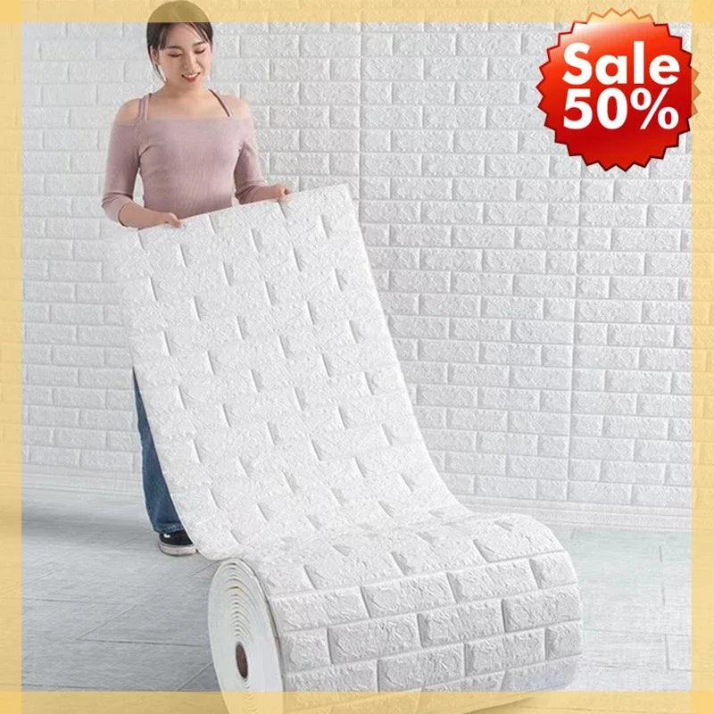 70cm*2m 3D Soft Foam Brick Wallpaper Sticker Roll DIY Self Adhesive Living Room Home Kitchen Bathroom Decorative Wall Paper - NTKSTORE