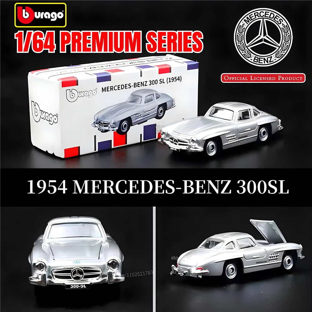 Bburago 1:64Mercedes-Benz 300SL Replica Car Model, Scale Audi Porsche VW Honda Diecast Miniature Art Kid Boy Toy