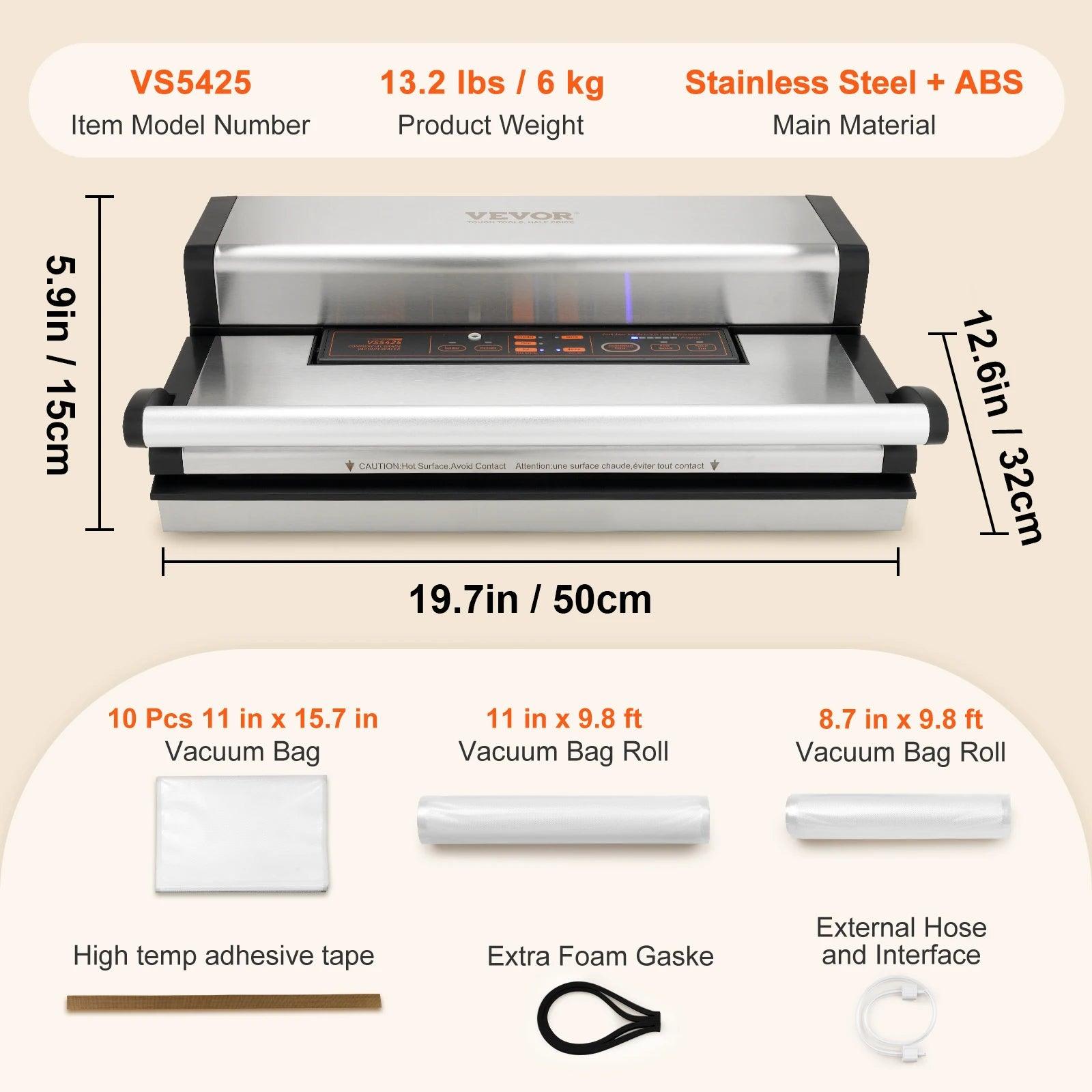 VEVOR Commercial Vacuum Sealer Machine Multifunction Automatic Food Packaging with Bag Roll Storage Cutter for Home Kitchen Use - NTKSTORE