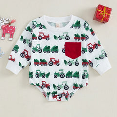 2024-06-01 Lioraitiin Baby Boy Girl Sweatshirt Romper Casual Christmas Tractor Print Long Sleeve Jumpsuit for Infant Fall Outfit