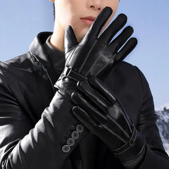 Winter Cycling PU Leather Gloves Outdoor Men Women Motorcycle Waterproof Warm Thick Riding Electric Car Warm Non-Slip Gloves - NTKSTORE