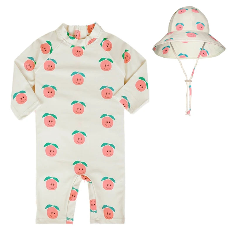 Baby Girls Swimsuit Long Sleeves One Piece Swimwear for Kids Toddler Cartoon UPF50+ Rash Guards Infant Bathing Suit Korea Sets