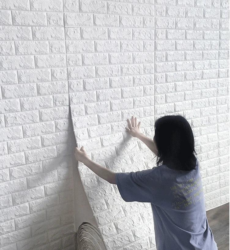 70cm*2m 3D Soft Foam Brick Wallpaper Sticker Roll DIY Self Adhesive Living Room Home Kitchen Bathroom Decorative Wall Paper - NTKSTORE