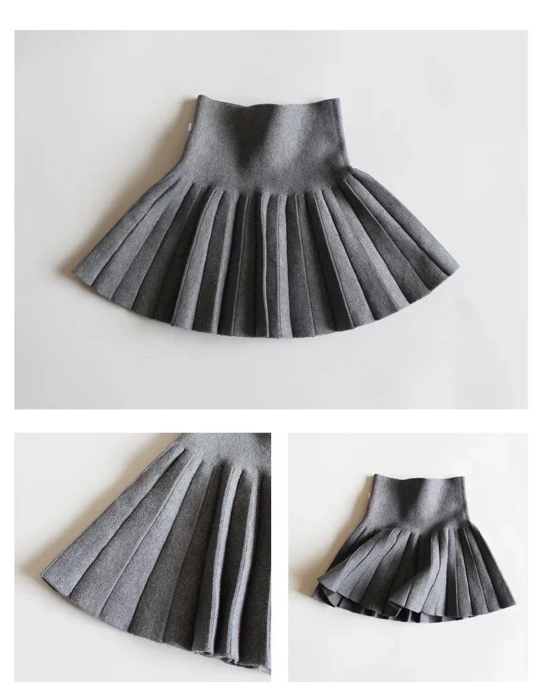 Baby Girls Knit Skirt Autumn Winter Princess Pleated Children School High Waist Mini Tutu Skirts Kids Clothing - NTKSTORE