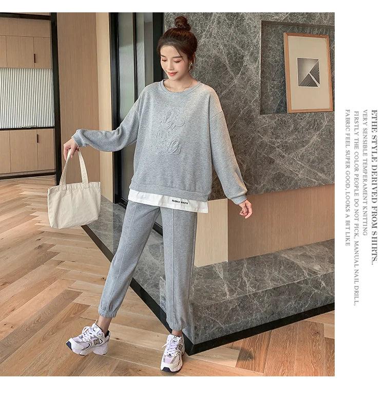 209 Spring Autumn Sports Casual Cotton Maternity Clothing Sets Sweatshirt Belly Pants Suits Clothes for Pregnant Women Pregnancy - NTKSTORE