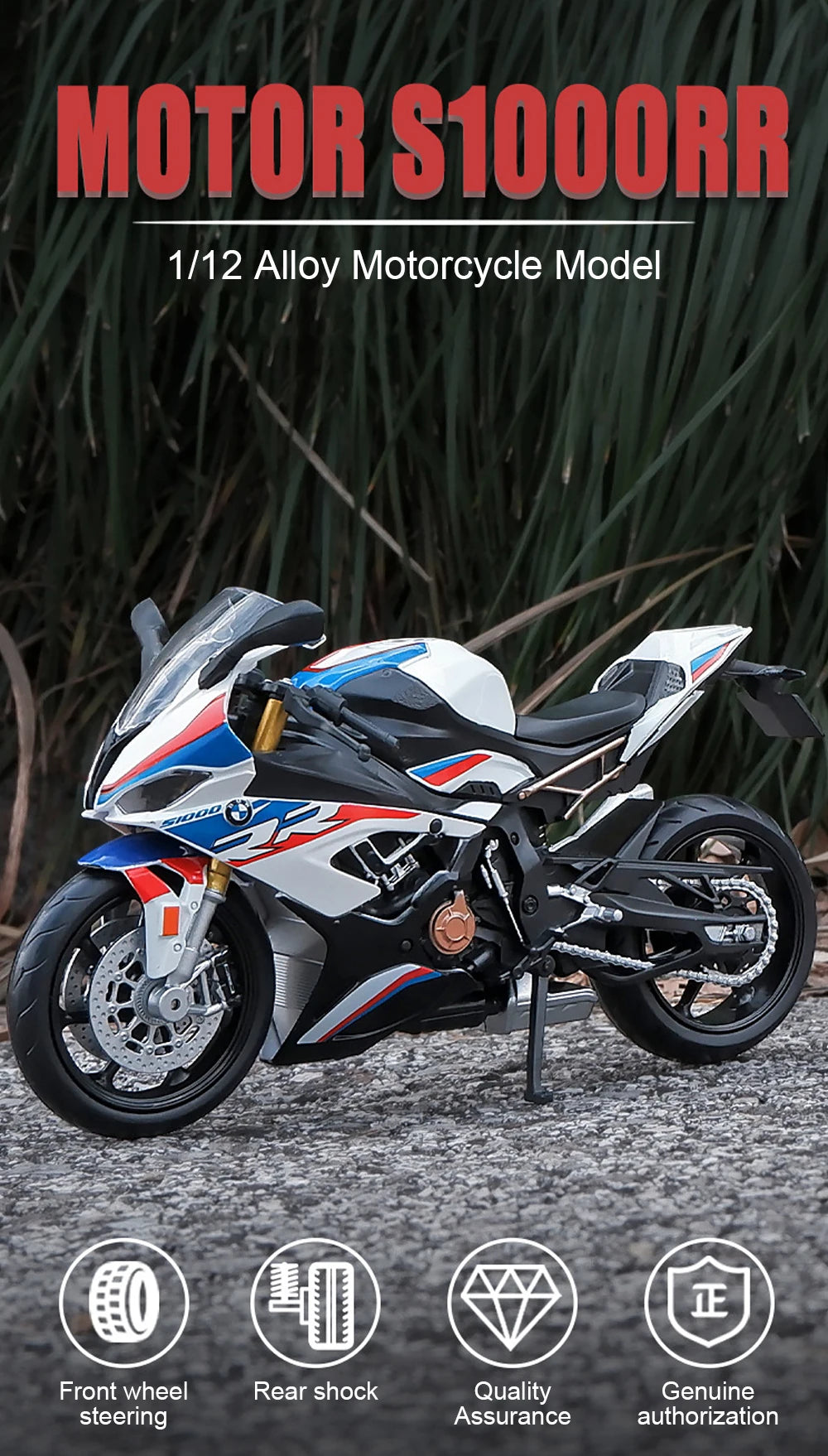 1/12 BMW S1000RR Alloy Diecast Motorcycle Model Toy Collection Hobbies Shork-Absorber Off Road Autocycle Toys Car Kid Gifts