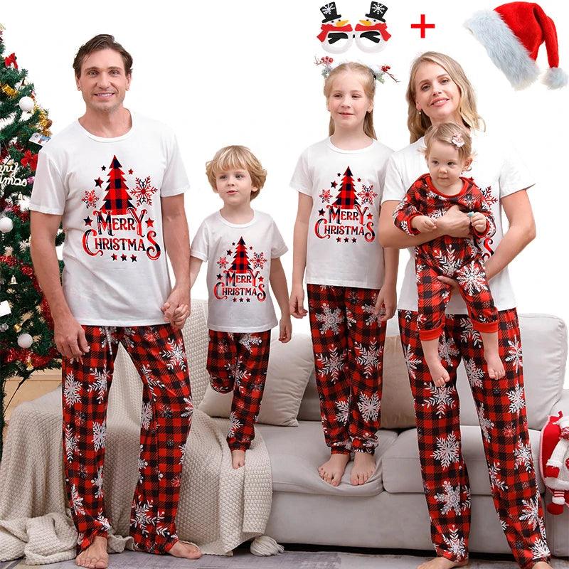 T-shirt + Plaid Pants Parent Child Christmas Pajama Set Women Men Boy Girl Loungewear Sibling Couple Pajama Xmas Baby Jumpsuit - NTKSTORE