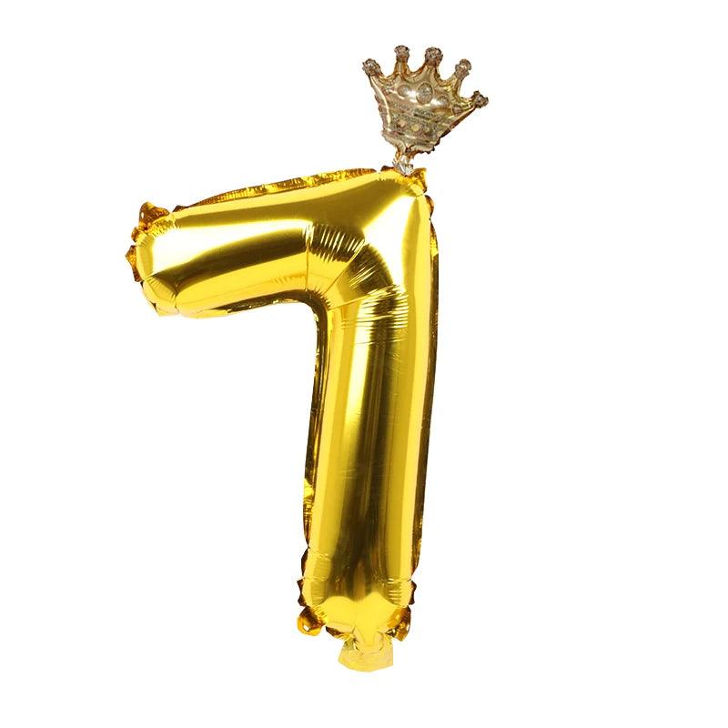 2pcs 32inch Rainbow Number Foil Balloons with Crown for Kids Boy Girl 1st Birthday Party Decorations Rose Gold Figures Globos - NTKSTORE
