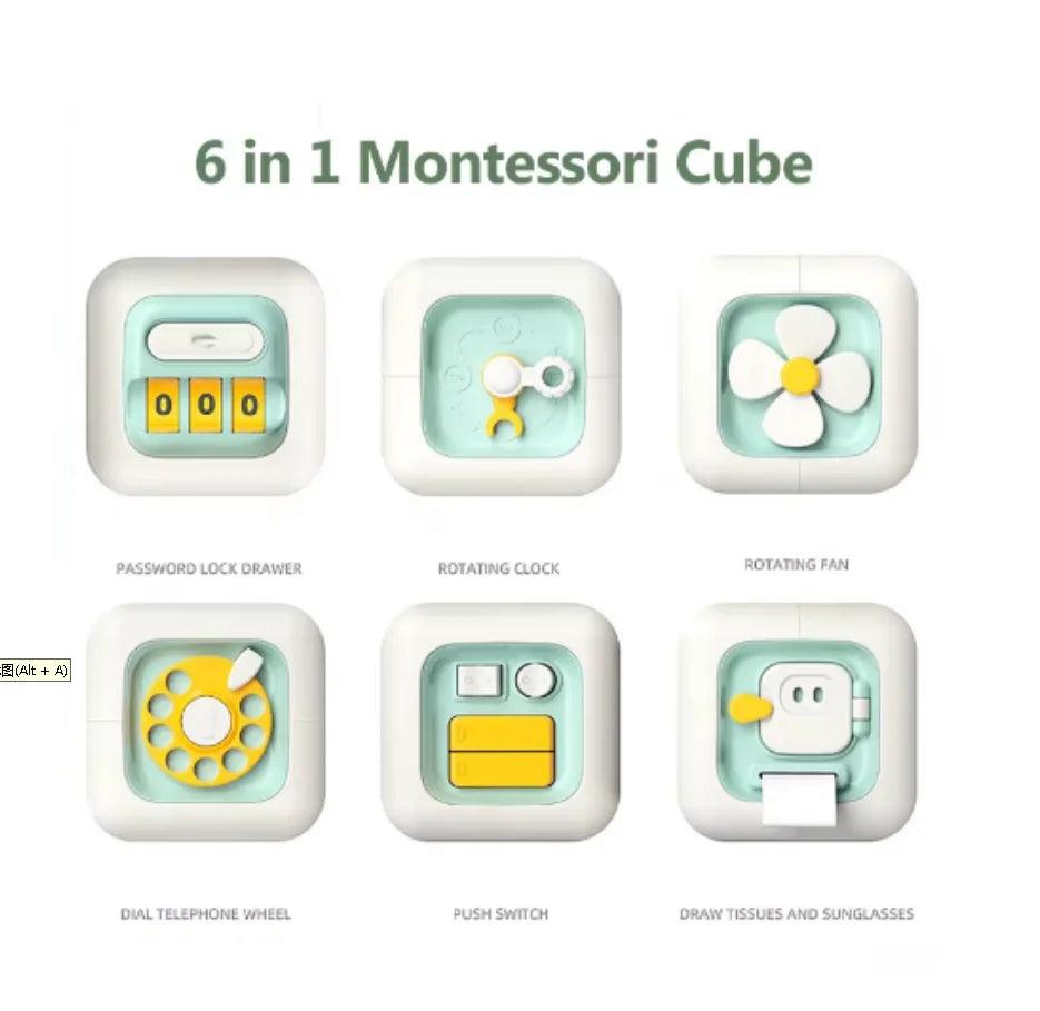 6 in 1 Montessori Educational Toys Sensory Busy Board Baby Practice Skills Drawer Cube Fidget Educational Toys for Girl Boy - NTKSTORE