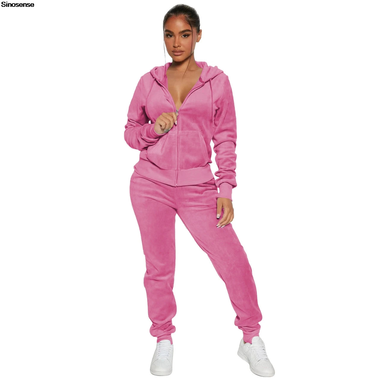 Womens Warm 2 Piece Outfits Velour Tracksuits Full Zip Hoodie And Drawstring Sweatpants Sweatsuits Sets Velvet Jogging Suit - NTKSTORE