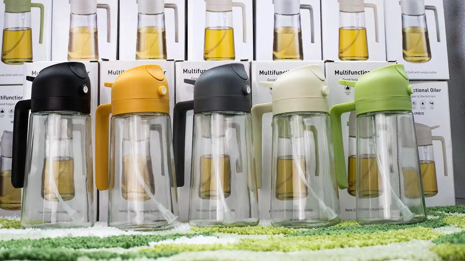 2in1 500ml Glass Spray Oil Sprayer Bottle Spray Oil Dispenser Oil Jar Cruet BBQ Kitchen Baking Roasting Picnic Kitchen Tool - NTKSTORE