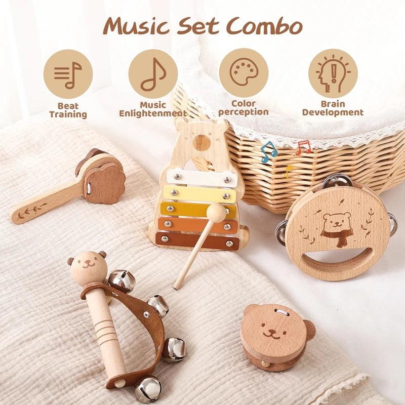 Kids Wooden Montessori Toys Musical Instruments Rattle Bell Drum Xylophone Percussion for Baby Early Educational Instruments Toy - NTKSTORE