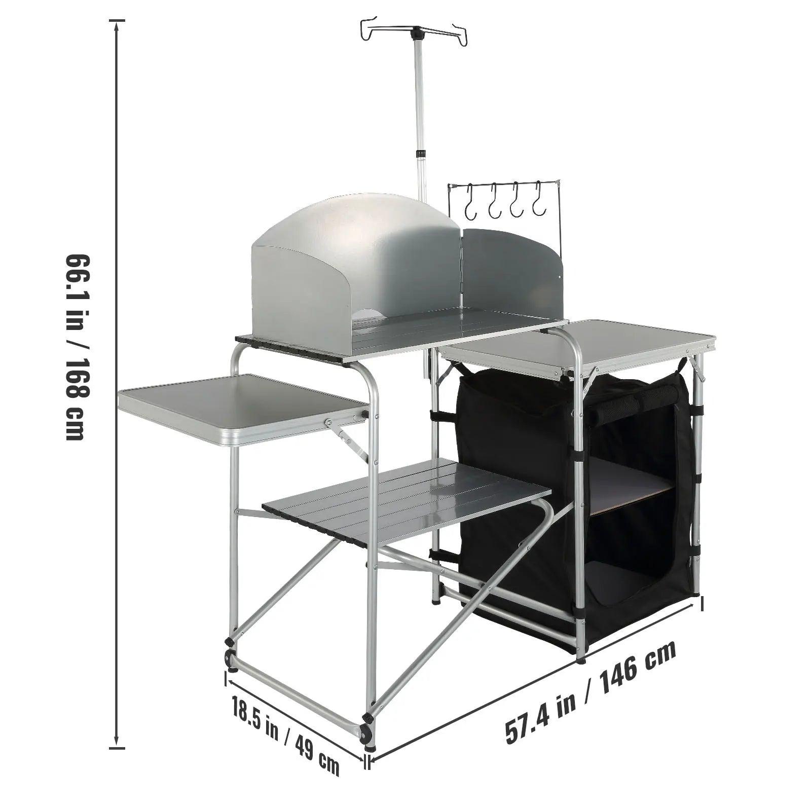 VEVOR Camping Outdoor Kitchen Table Cabinet Foldable Folding Cooking Storage Rack X-Shaped Aluminum Alloy Bracket for BBQ Picnic - NTKSTORE