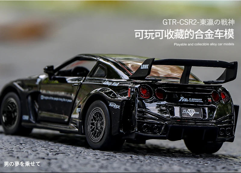 1:32 GT-CSR2 Alloy Exquisite Sports Car Model Fast Furious Simulation Miniature Toys Sound Light Children Gift Collect Hobby