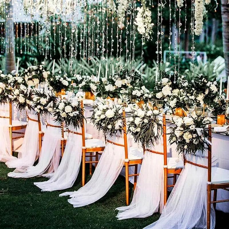 5/10M Sheer Crystal Wedding Tulle Roll Organza Fabric For Wedding Birthday Party Backdrop Decor DIY Wedding Organza Chair Sashes - NTKSTORE