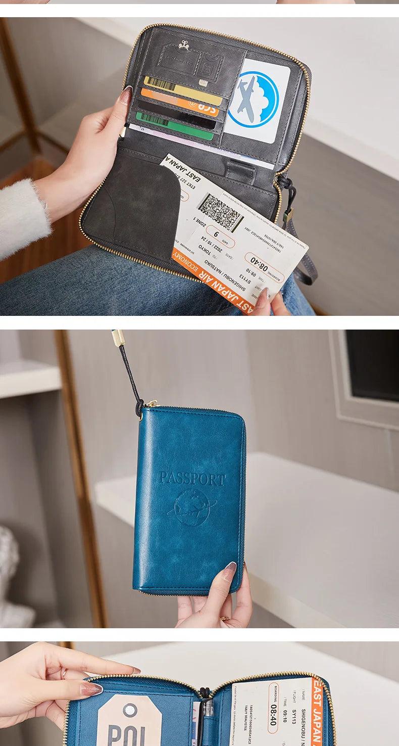 Fashionable and Portable RFID Travel Passport CasePULeather Multi functional Credit Card Passport Bag Neutral Travel Accessories - NTKSTORE