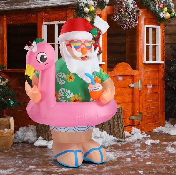 5.9 FT Lighted Christmas Inflatable Decoration, Inflatable Hawaii Santa Claus Outdoor Decoration - NTKSTORE