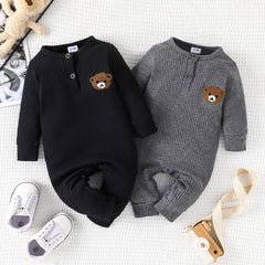 Baby Round Neck Long Sleeve Bear Printed One-piece Romper