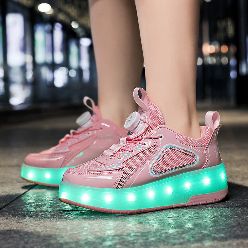 Mesh Double Wheel Heelys Children's Luminous Charging Roller Skating Deformation Skate Shoes