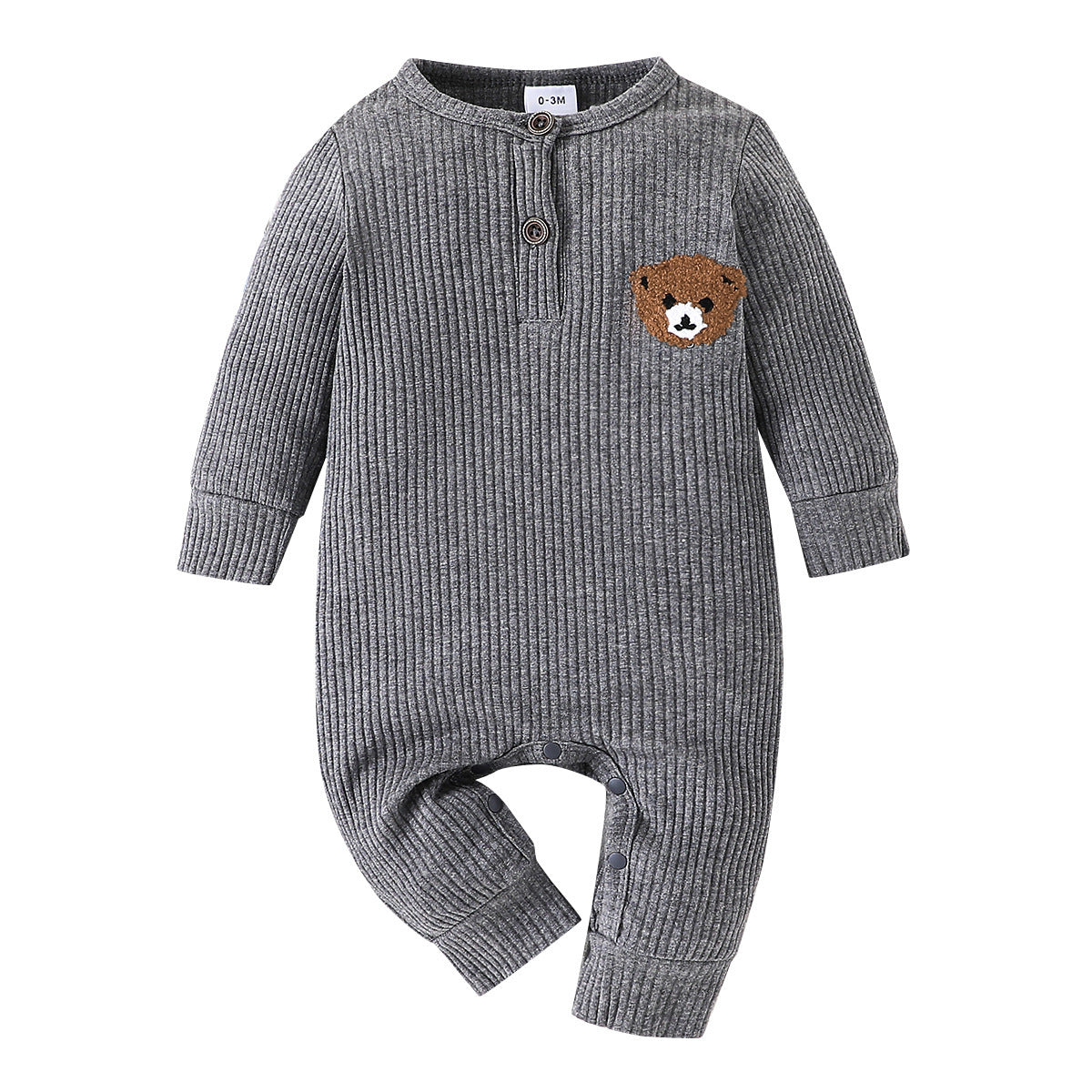 Baby Round Neck Long Sleeve Bear Printed One-piece Romper