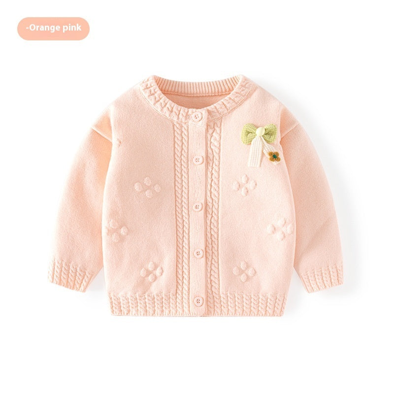 Pure Cotton Knitted Girl's Cardigan Sweater Class A Bow