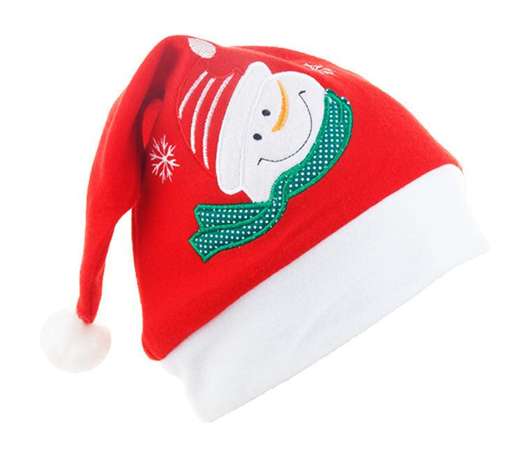 Cartoon Christmas Hat With Elk Santa Claus Embroidery Design Holiday Party Decoration Fuzzy Hat - NTKSTORE