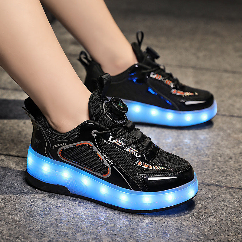 Mesh Double Wheel Heelys Children's Luminous Charging Roller Skating Deformation Skate Shoes