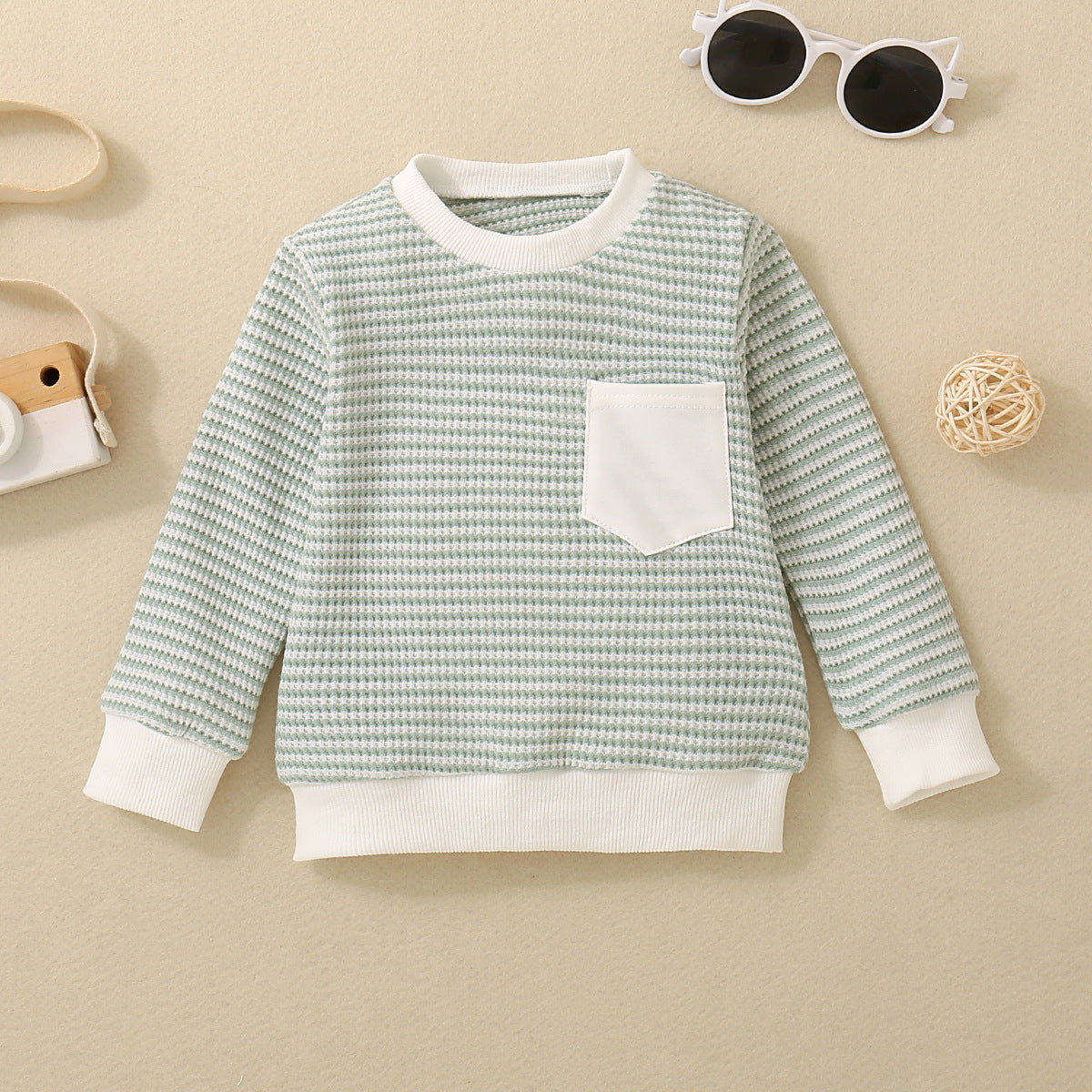 Girls' Striped Pocket Long Sleeve Sweater