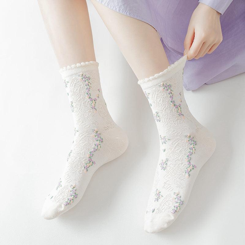 Socks Women's Tube Socks Spring And Summer Lace Floral Stockings - NTKSTORE